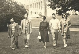 1949 Far Eastern Library staff with Suzzallo Library in the background
