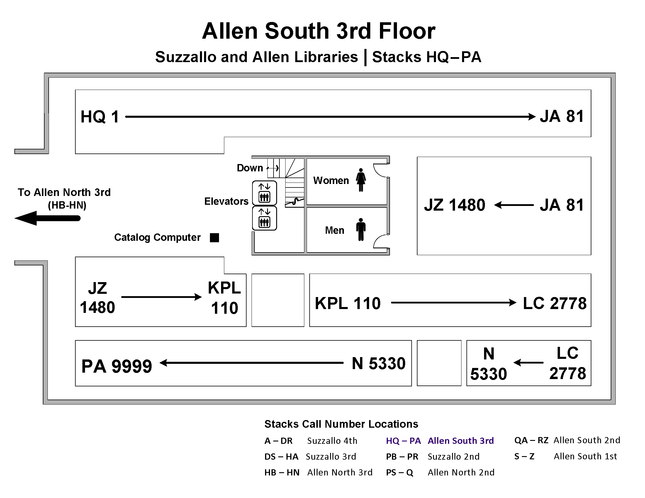 Call Number Map - Allen S 3rd