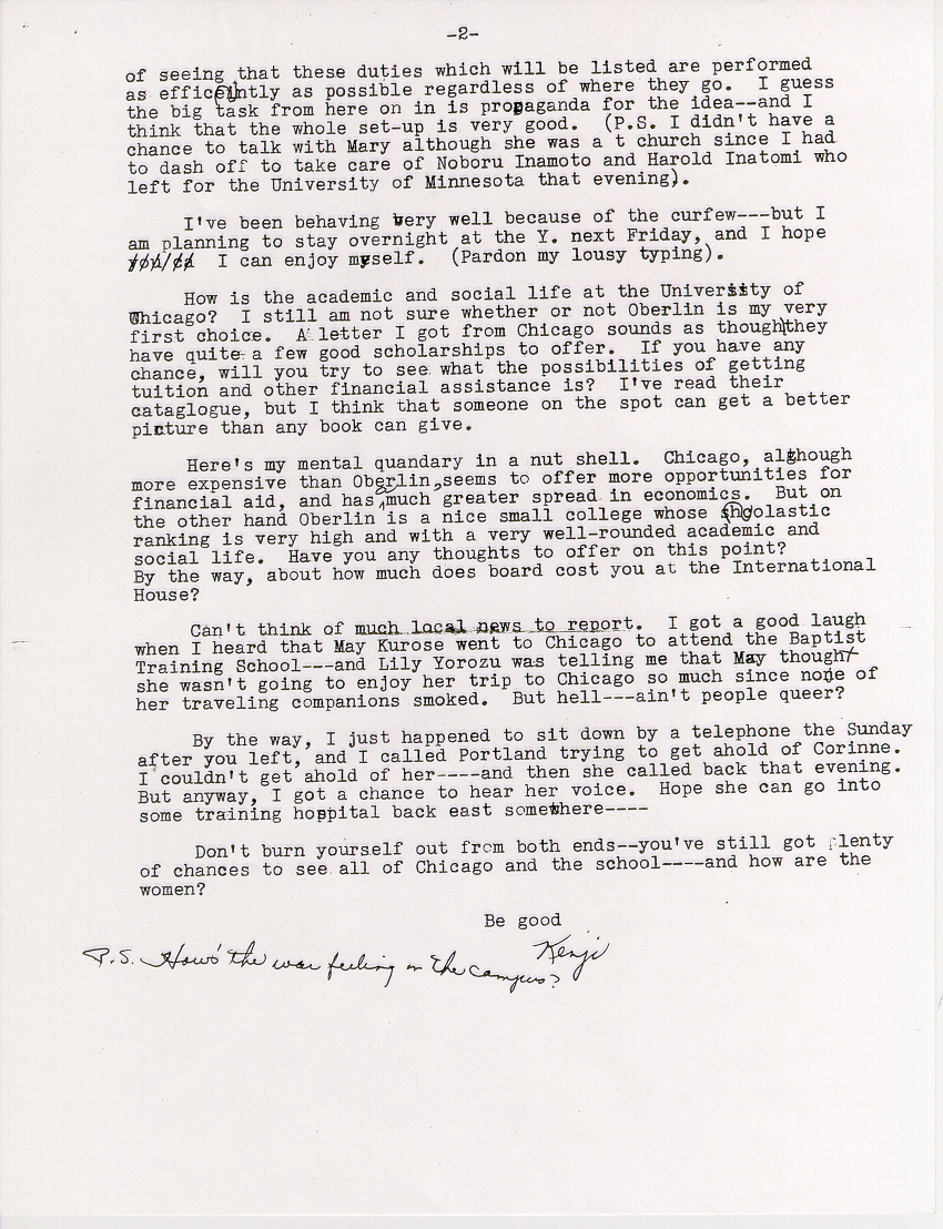 Page 2, Letter from Kenji Okuda to Norio Higano dated April 4, 1942