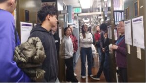 Local high school students from Lakeside Upper School down in Tateuchi East Asia Library’s general stacks. Students are mostly seniors in Ms. Cheynne Matthewson’s Chinese language class who are interested in East Asia studies.