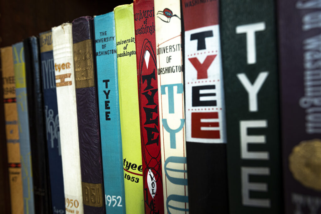 Colorful books on a shelf from UW Libraries