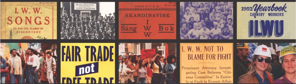 Labor Archives banner depicting community members and primary source materials