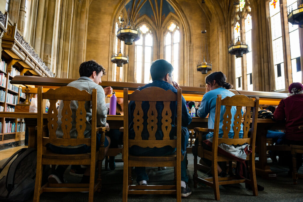 Students compete in a Harry Potter trivia tournament in the Suzzallo Reading Room during Dawg Daze 2019.