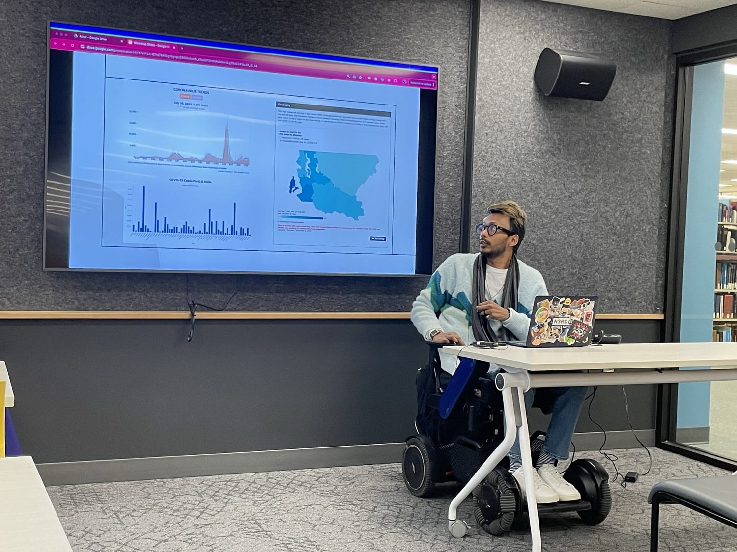 Ather Sharif teaching his workshop: Accessibility of Online Data Visualization