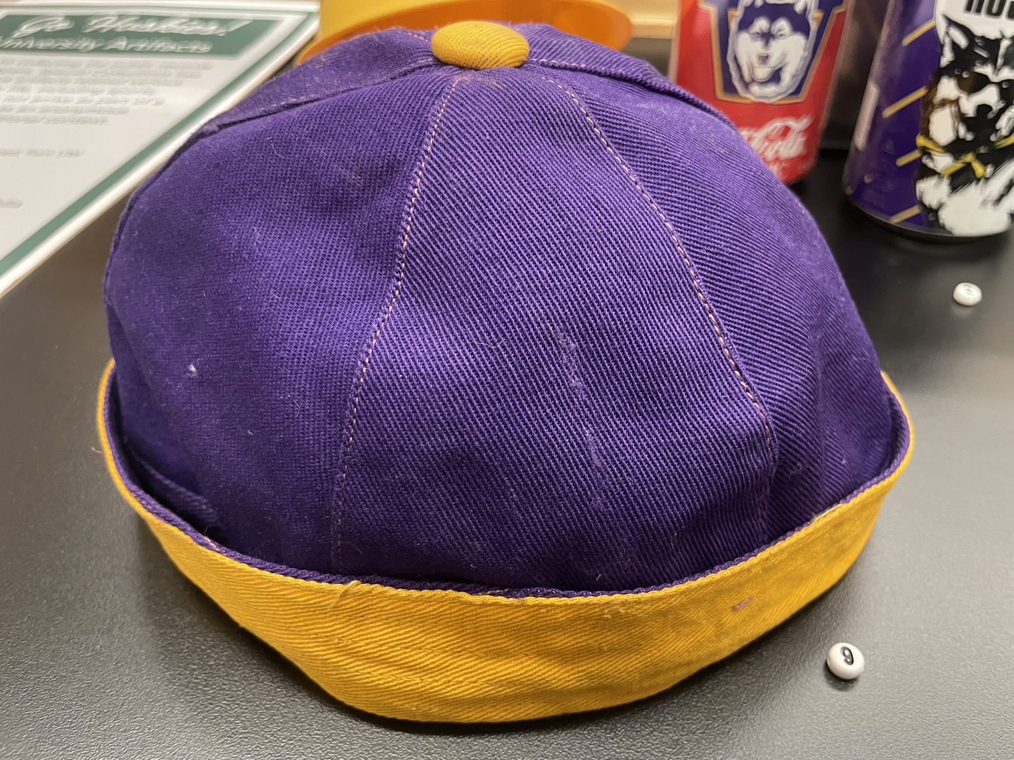 vintage beanie purple and gold