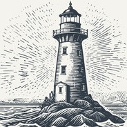 Image black and white sketch of lighthouse
