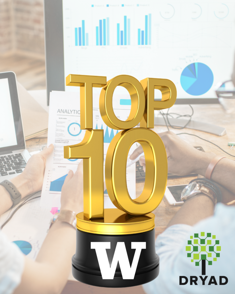 image: photo with Top Ten trophy and Dryad icon