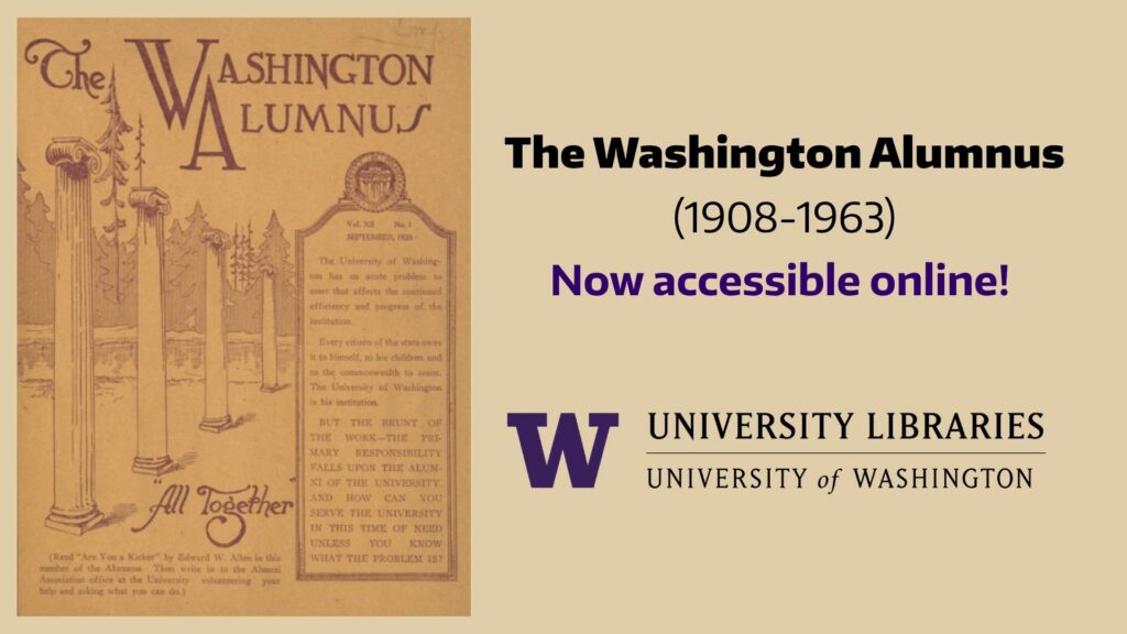 image of an old UW Alumnus cover "Now Available Online"