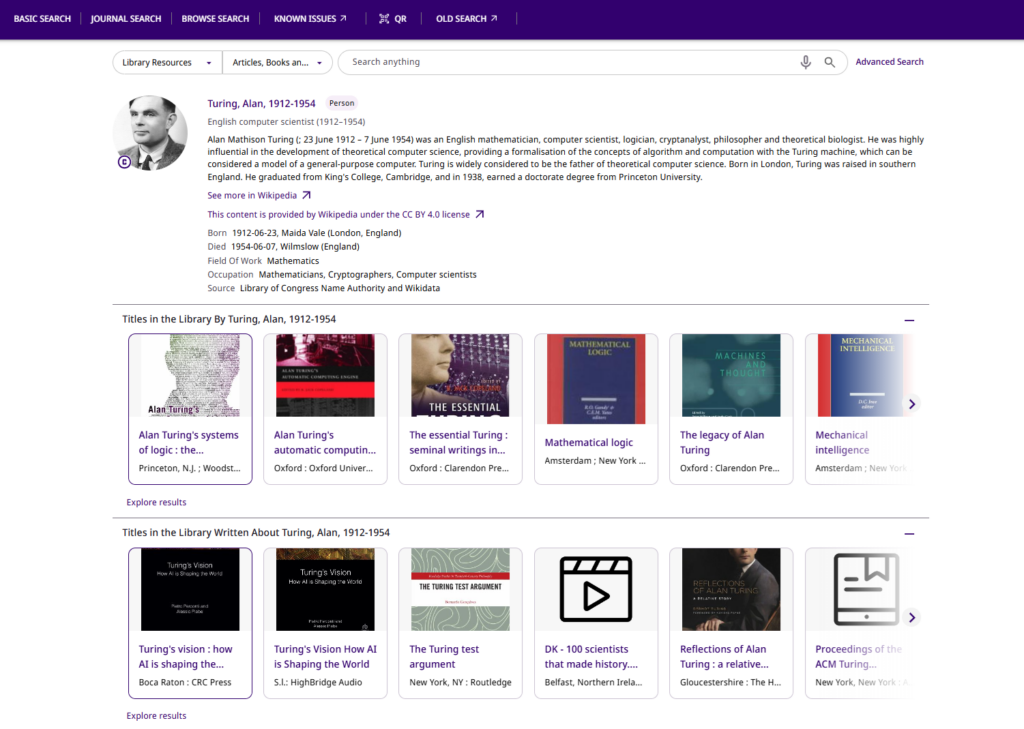 A screenshot of the People Pages result for 'Alan Turing'