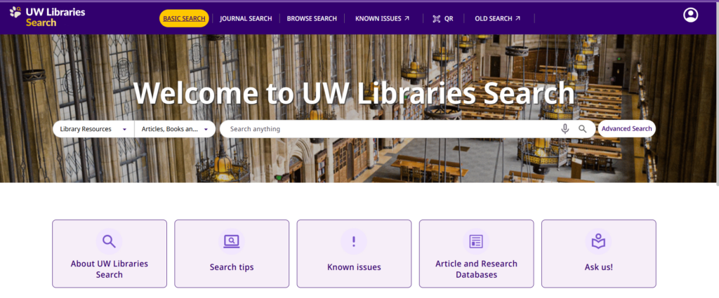 screenshot of search home page