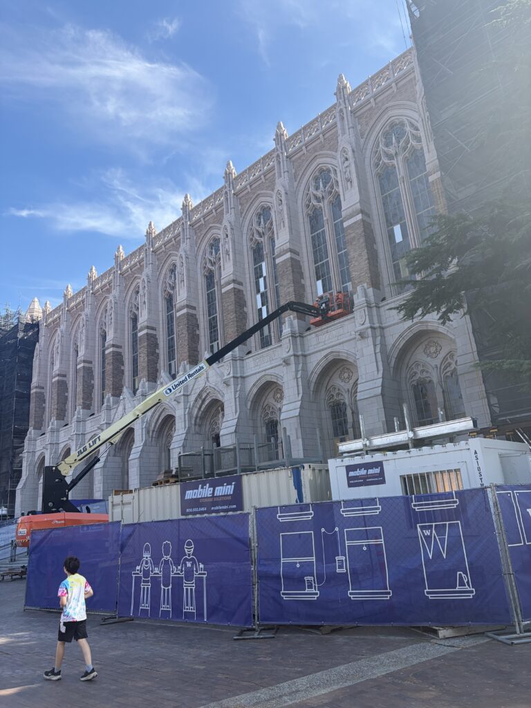 photo of external view of suzzallo partially covered