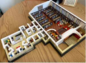 3D model of the Tateuchi East Asia Library built with building bricks