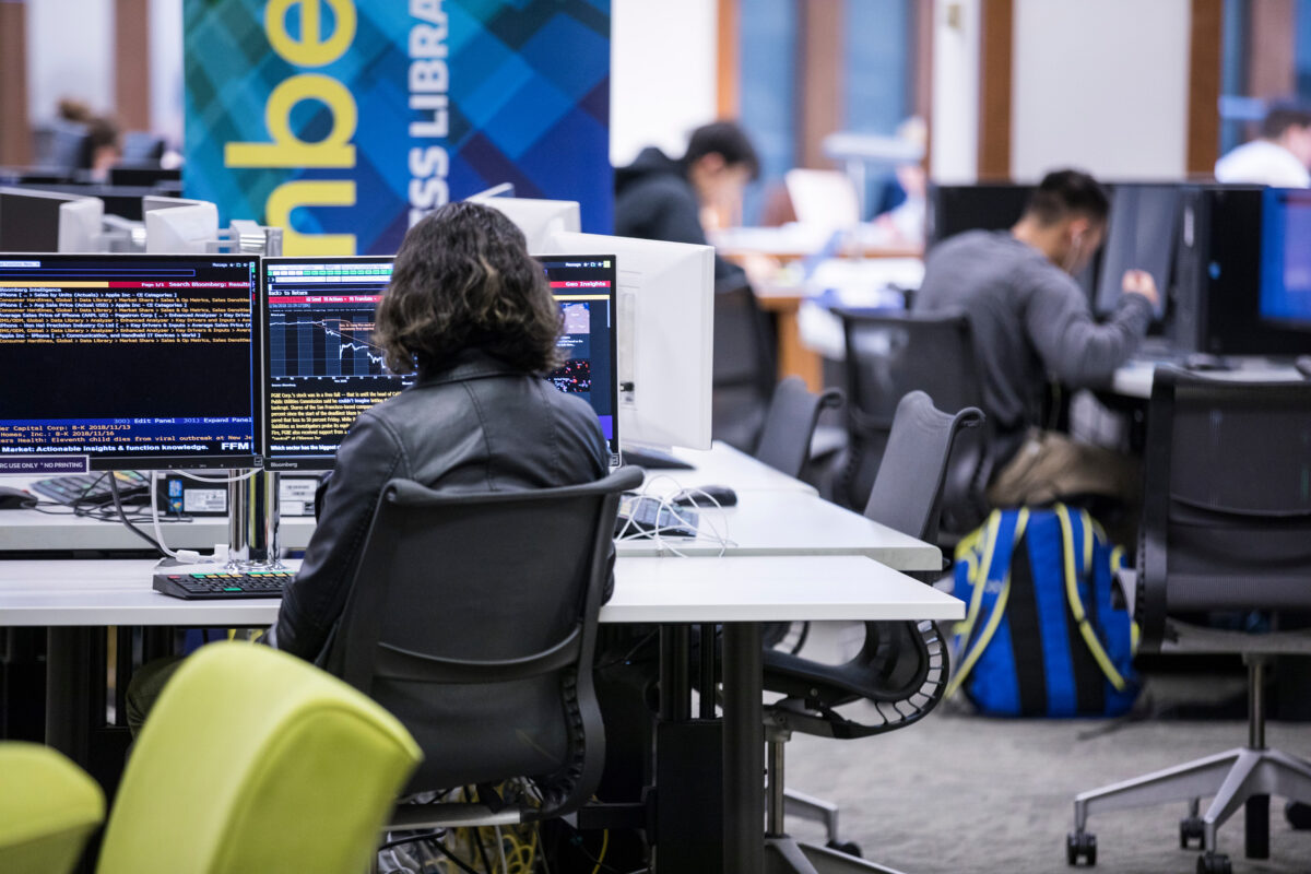 Student using a Bloomberg terminal.