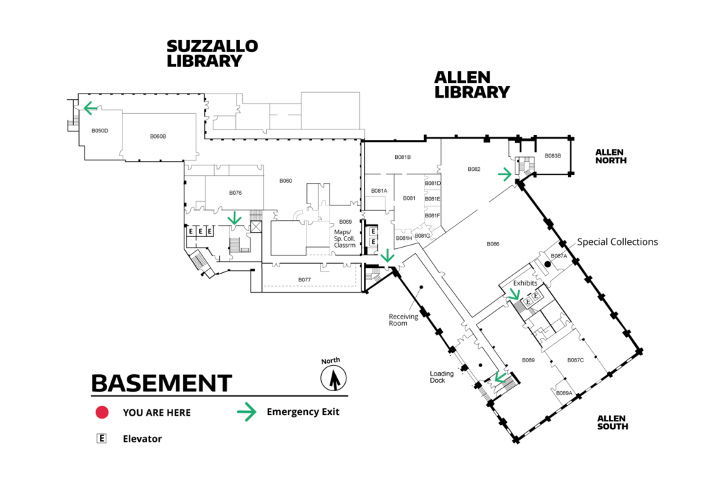 map of the basement of Suzzallo and Allen Libraries