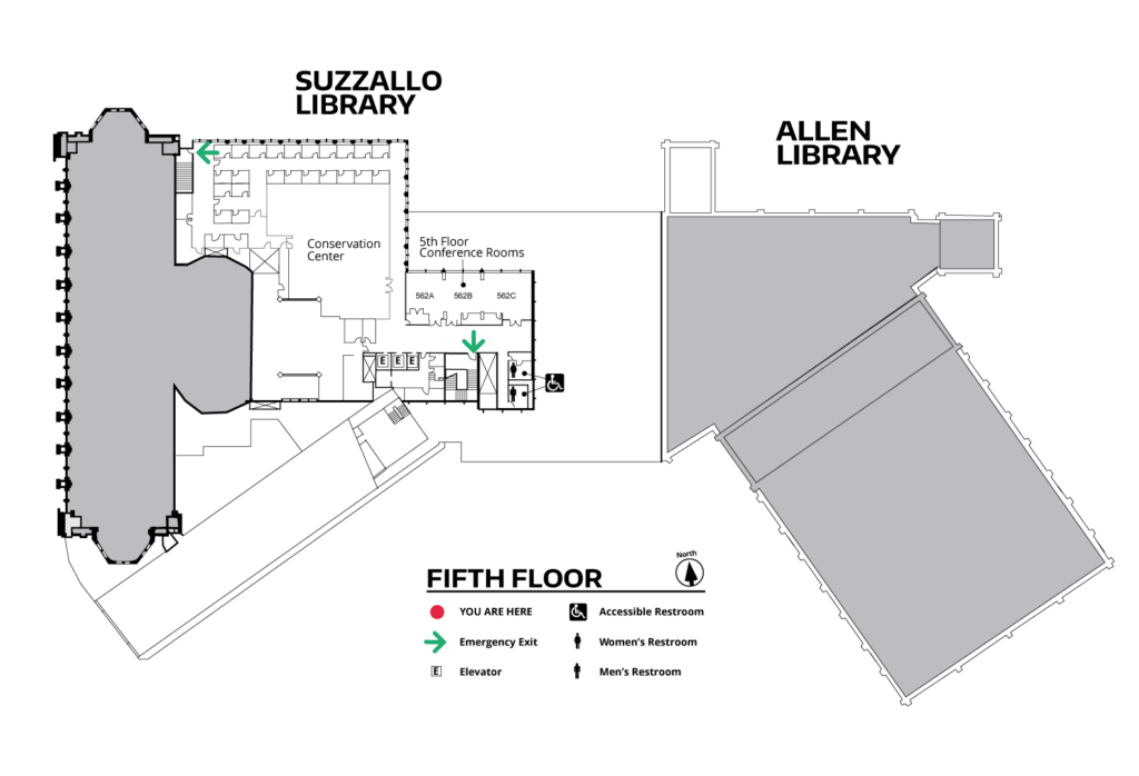 map of the fifth floor of Suzzallo and Allen Libraries