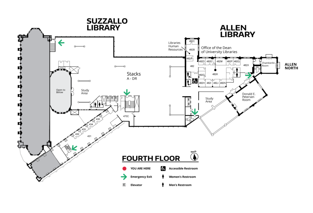 map of the fourth floor of Suzzallo and Allen Libraries