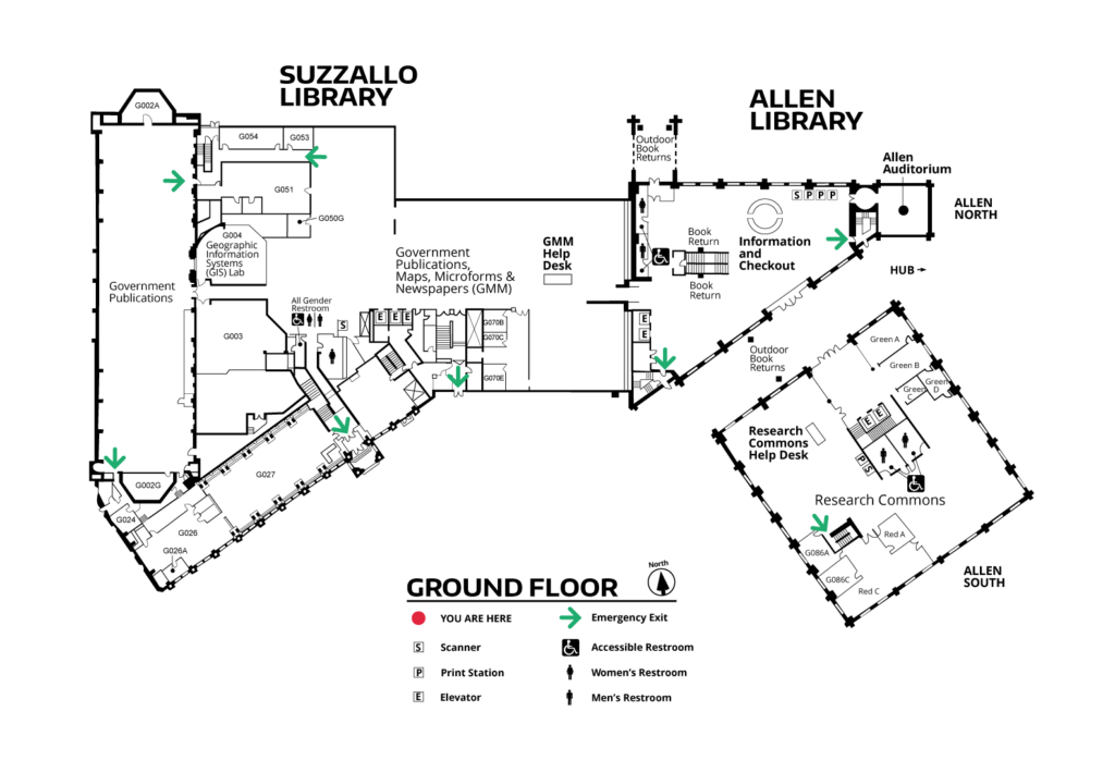 map of the ground floor of Suzzallo and Allen Libraries