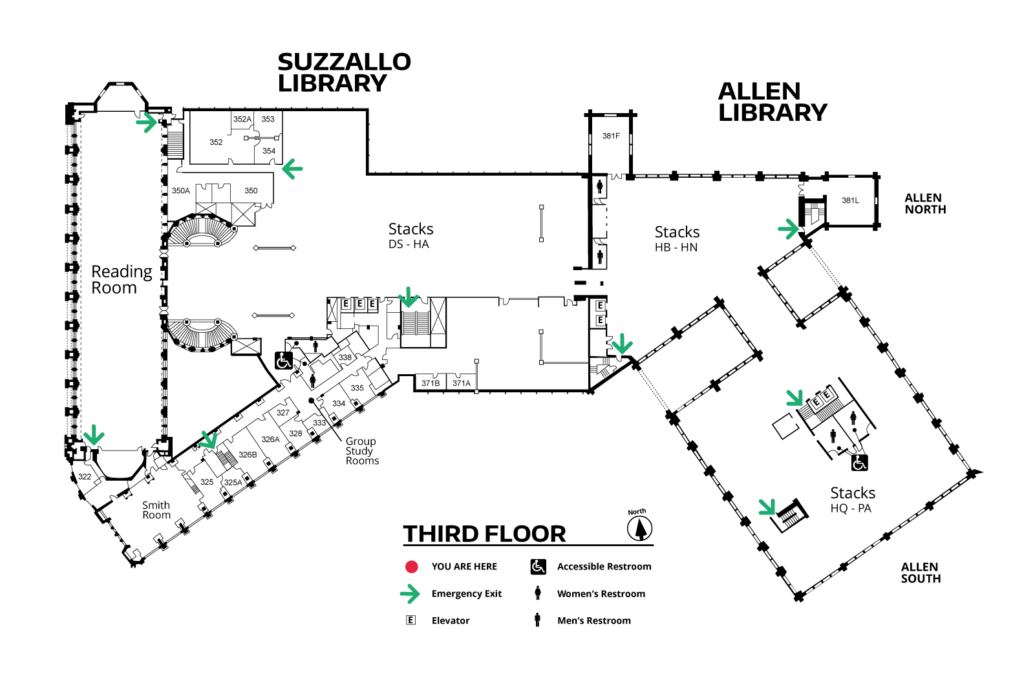 map of the third floor of Suzzallo and Allen Libraries